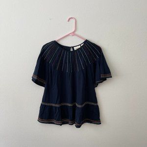 Anthropologie Maeve Embroidered Flounce Top, Size Medium